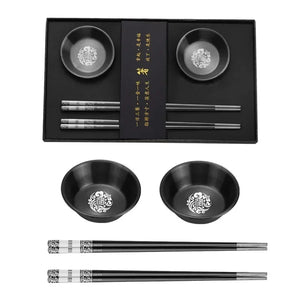 Black Metal Chopsticks Gift Set | Holder Soy Sauce Dish - 1 Set