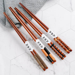 Wrapped Solid Wood Japanese Chopstick Set | Reusable & Eco-Friendly - 4 Pairs