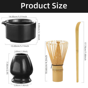 Japanese Matcha Whisk Stand Chawan Bowl Bamboo Whisk Set - 4 Pc