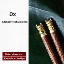 Load image into Gallery viewer, Gold Zodiac Wooden Chopsticks | Luxury Chinese New Year Animal Gift - 1 Pc