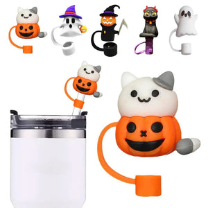 Cute Ghost Halloween Straw Toppers | Silicone Stanley Covers - 1 Pc