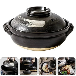 Black Minimal Donabe Pot | Japanese Clay Rice Cookware - 1 Set