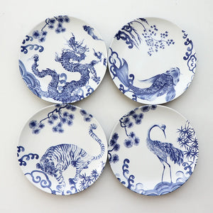 Koi Blue and White Plates | Chinese Ceramic Auspicious Animal Dinner Plate - 1 Pc