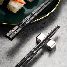 Load image into Gallery viewer, Dark Luxury Ornate Korean Metal Chopstick Set | Reusable &amp; Dishwasher Safe - 5 Pairs