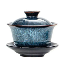 Load image into Gallery viewer, Exquisite Blue Glaze Gaiwan | Textured Steeping Tea Cup with Lid and Saucer - 1 Set