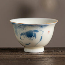 Load image into Gallery viewer, Floral Chinese Tea Cup | Hand Painted Ceramic Lotus Osmanthus Persimmon - 1 Pc