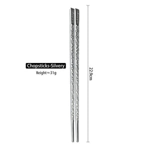 Silver & Gold Luxury Stainless Steel Chopsticks | Korean Metal Hammered - 1 Pair