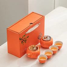 Load image into Gallery viewer, Orange Persimmon Chinese Tea Set |  Cute Fruit Inspired Ceramic - 4 or 6-piece Set