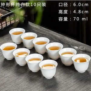 Traditional Delicate White Porcelain Ceramic Chinese Tea Cups - 10 Pc Set