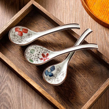 Load image into Gallery viewer, Japanese Floral Asian Soup Spoons | Long-Handled Ceramic Tableware - 1 Pc