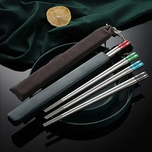 Load image into Gallery viewer, Metal Chopsticks with Case and Pouch | Red, Green, Blue, Black Stainless Steel - 1 Pair