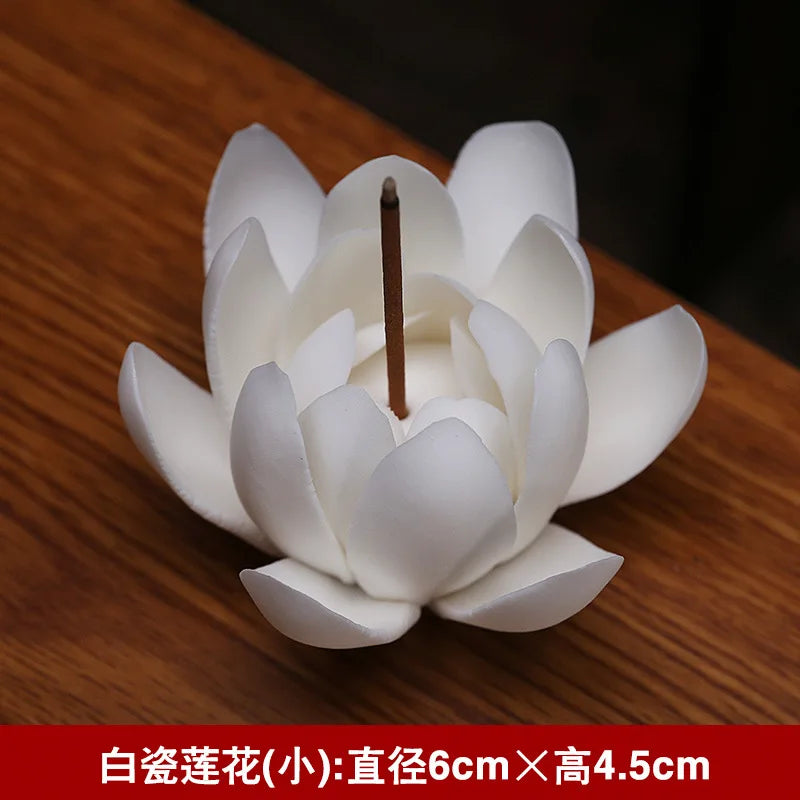 Ceramic White Lotus Incense Holder | Chinese Flower Stick Burner - 1 Pc