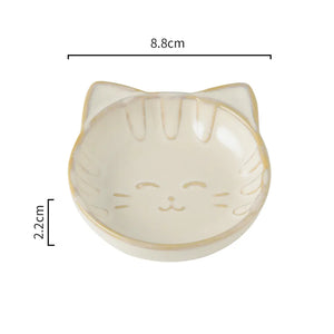 Ceramic Cat Soy Sauce Dish Set | Dipping Seasoning Small Bowl - 2 Pc