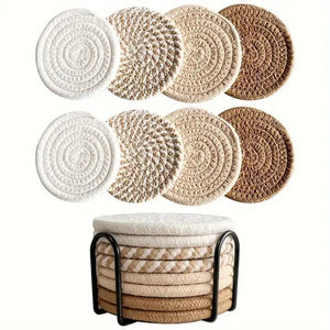 Woven Cute Coasters Set | Minimalist Boho Cotton Drink Coaster - 8 Pc