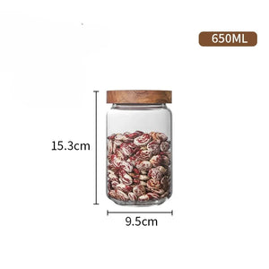 Glass Spice Jars with Dark Wood Lid | Sealed Tea Canister - 1pc