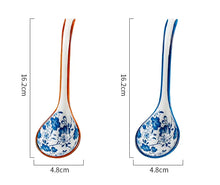 Load image into Gallery viewer, Blue &amp; White Asian Soup Spoons | Red Japanese Ceramic - 4 PC set