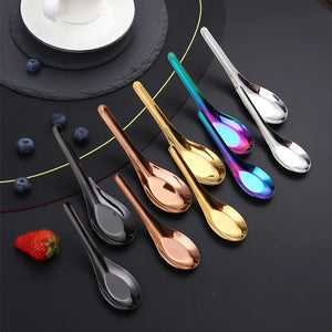 Korean Asian Soup Spoons | Stainless Steel Flat Metal Tableware - 1 Pc