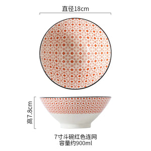 Colorful Round Porcelain Ramen Bowl | Asian Bowls for Noodles, Soups, Rice - 1 Pc