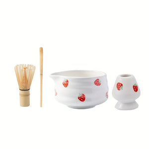 Strawberry Matcha Bowl Tea Set | Cute Fruit Japanese Whisk Holder