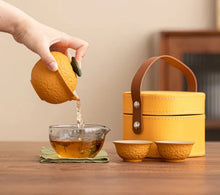 Load image into Gallery viewer, Cute Orange Travel Tea Set | Textured Fruit Ceramic with Case - 1 Set