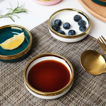 Load image into Gallery viewer, Gold Accent Soy Sauce Dish | Ceramic Japanese Small Seasoning Dish - 1 Pc