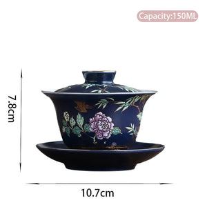 Luxury Palace Lotus Flower Enamel Gaiwan | Ceramic Teacup Bowl