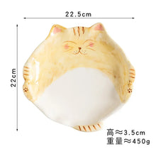 Load image into Gallery viewer, Cute Fat Cat Plates | Round Ceramic Japanese Kitty Plate - 1 Pc