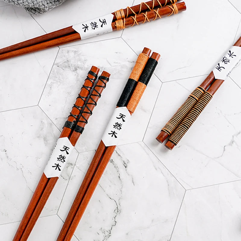 Wrapped Solid Wood Japanese Chopstick Set | Reusable & Eco-Friendly - 4 Pairs