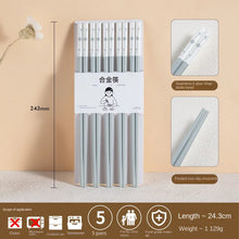 Load image into Gallery viewer, Light Blue Gray Chopsticks | Floral Korean Metal Tableware - 5 Pair Set