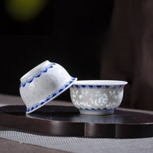 Load image into Gallery viewer, Translucent Chinese Tea Cup | White &amp; Blue Ceramic Teaware - 1 Pc