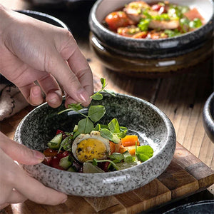 Rustic Japanese Small Plates | Asian Ceramic Round Plate and Bowls - 1 Pc