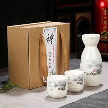 Load image into Gallery viewer, Japanese Painting Sake Set | Tokkuri Bottle and 2 Ceramic Cups - 3 Pc Set