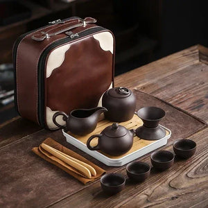 Portable Purple Clay Chinese Tea Set | Teapot  Gaiwan Travel Pot Cups - 11 Pc