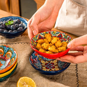 Bright Colorful Bohemian Ceramic Small Soy Sauce Dish - 3 Pc Set