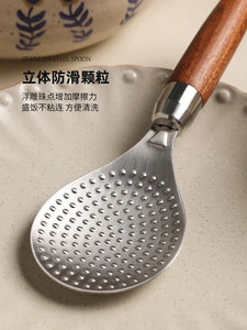 Rice Paddle with Wooden Handle | Japanese 304 Stainless Steel Spoon - 1 Pc