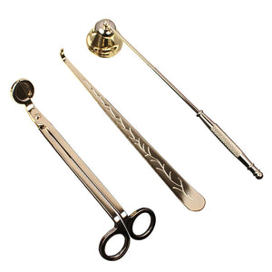 Gold Candle Snuffer Set | Wick Trimmer Extinguisher and Dipper - 3 Pc Set