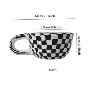 Warp Checkered Cute Ceramic Mugs | Small Coffee Cup - 1 Pc