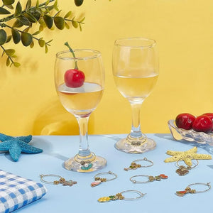 Summer Theme Wine Glass Charms | Drink Markers - 24 Pc Set