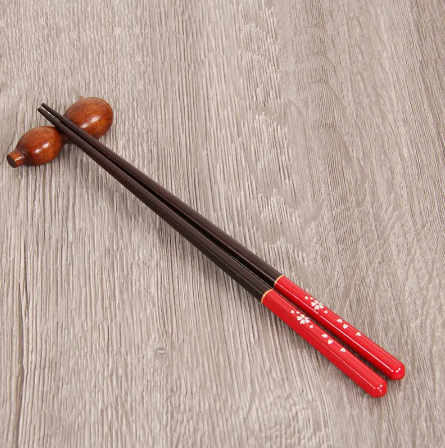 Sakura Floral Style Wooden Chopsticks | Black & Red (1 Pair)