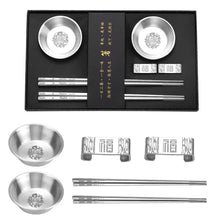 Load image into Gallery viewer, Silver Metal Chopsticks Gift Set | Holder Soy Sauce Dish - 1 Set