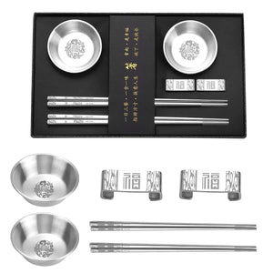 Silver Metal Chopsticks Gift Set | Holder Soy Sauce Dish - 1 Set