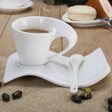 Load image into Gallery viewer, White European Demitasse Cups | Wave Espresso Shots with Saucers - 1 Set