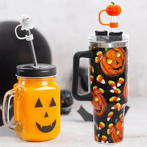 Cute Spooky Stanley Straw Toppers Set | Silicone Halloween Covers - 1 Pc