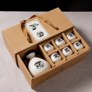 Retro Ceramic Sake Pot | 2/4/6 Sake Cups Set Japanese Tokkuri Bottle