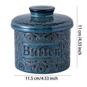 Dark Blue French Butter Dish | Ceramic Crock Bell with Lid - 1 Set