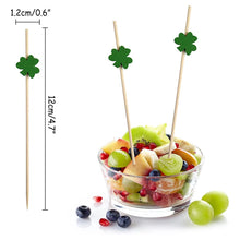 Load image into Gallery viewer, Green Clover Fancy Toothpicks | St Patricks Day Shamrock Party Picks - 100 Pc