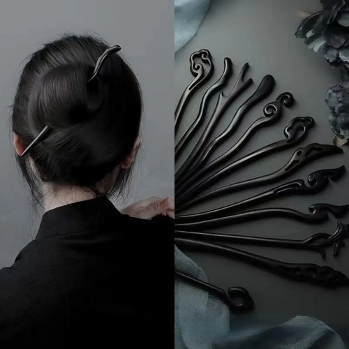 Retro Dark Korean Hair Sticks and Pins | Gothic and Black Wood Hair Sticks for Buns