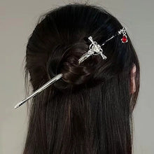 Load image into Gallery viewer, Sword Ruby Pendant Hair Sticks | Vintage Chinese Hairstyle Pin - 1 Pc