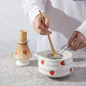 Strawberry Matcha Bowl Tea Set | Cute Fruit Japanese Whisk Holder
