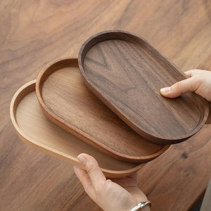 Rounded Rectangle Wooden Serving Tray | Small Brown Wood Platter - 1 Pc